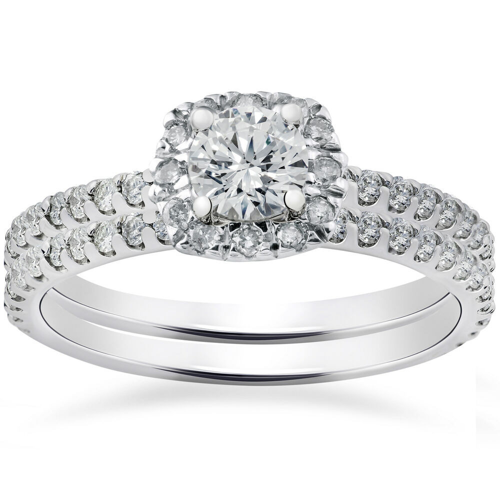 Diamond Ring Sets
 7 8ct Cushion Halo Diamond Engagement Ring Set 14K White