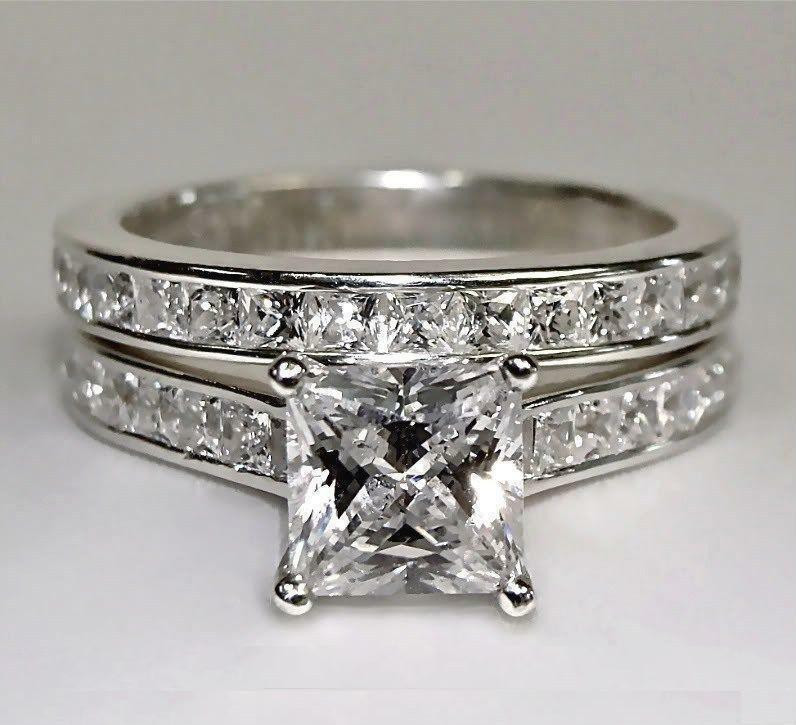 Diamond Ring Sets
 Brilliant 4 CT Princess Cut 10k Solid White Gold Bridal