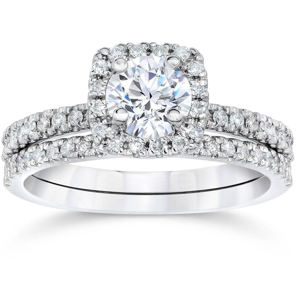Diamond Ring Sets
 5 8Ct Cushion Halo Real Diamond Engagement Wedding Ring