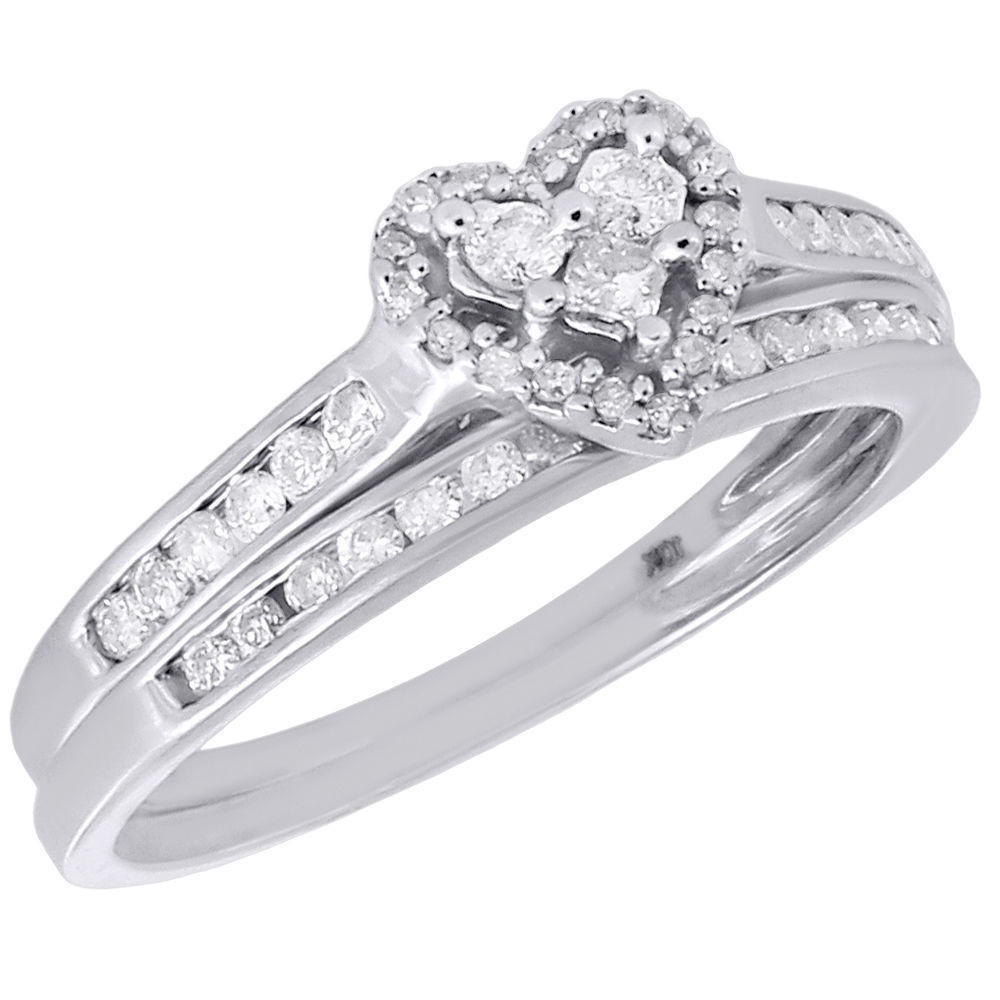 Diamond Ring Sets
 10K White Gold Wedding Bridal Set Princess Diamond Heart