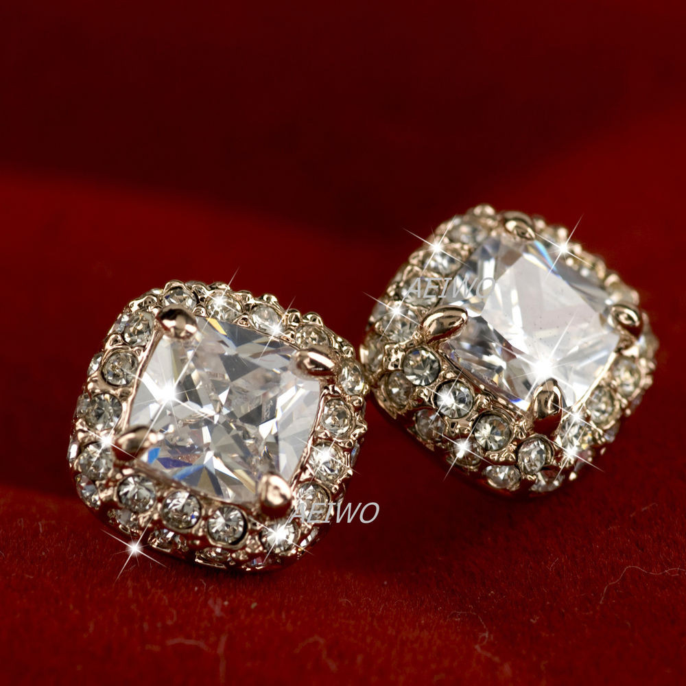 Diamond Stud Earrings For Women
 18K GOLD SIMULATED DIAMOND ELEGANT SPARKLING WEDDING