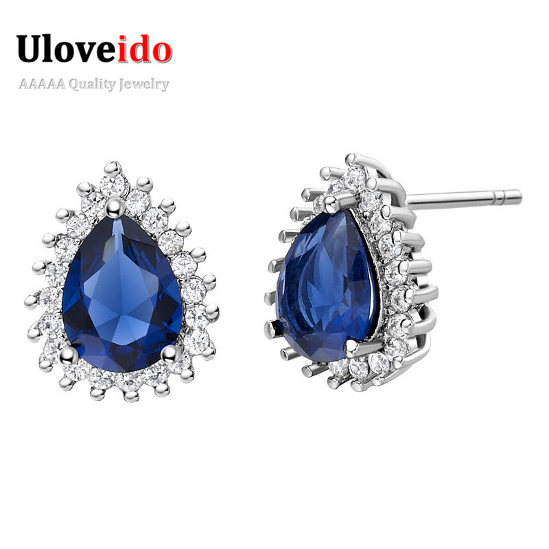 Diamond Stud Earrings For Women
 Aliexpress Buy Uloveido f Silver Blue CZ