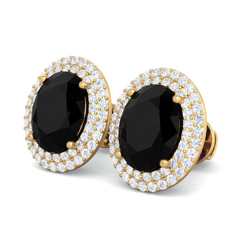 Diamond Stud Earrings For Women
 Black yx FG SI Diamond Oval Gemstone Stud Earrings Women