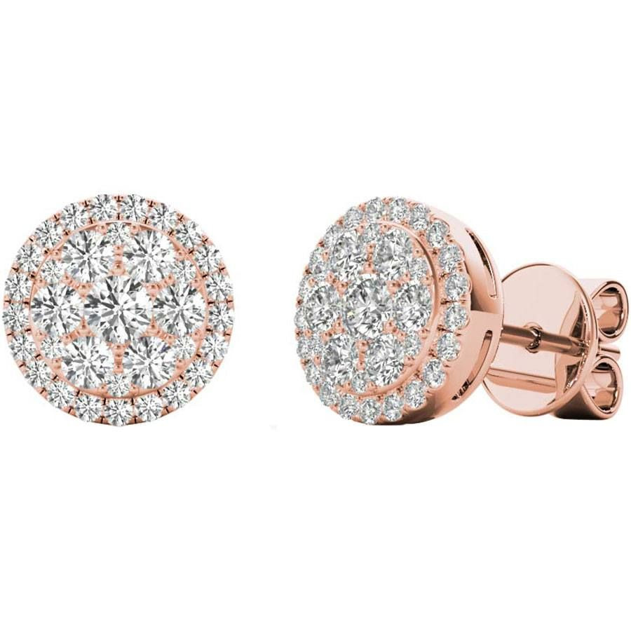 Diamond Stud Earrings For Women
 Polished 18k Rose Gold Diamond Pave Halo Women s Earrings