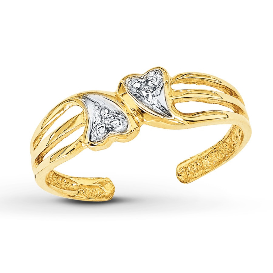 Diamond Toe Rings
 Double Heart Toe Ring Diamond Accents 14K Yellow Gold