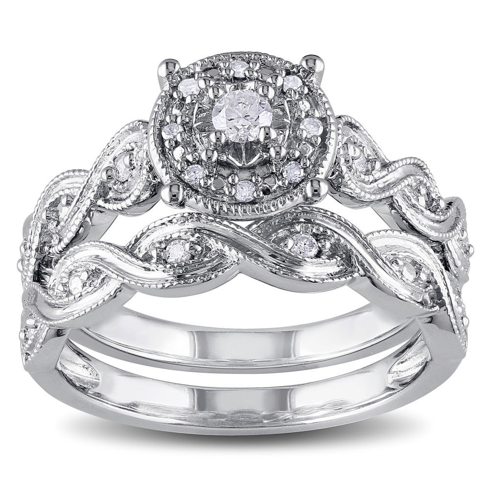 Diamond Wedding Ring Set
 Miadora Sterling Silver 1 5ct TDW Diamond Infinity