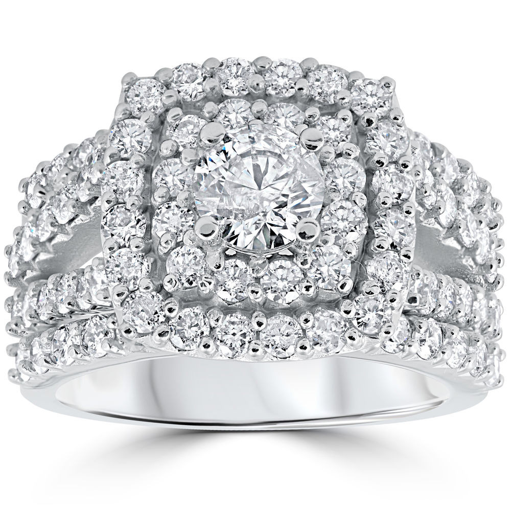 Diamond Wedding Ring Set
 3 ct Diamond Engagement Wedding Double Cushion Halo Trio