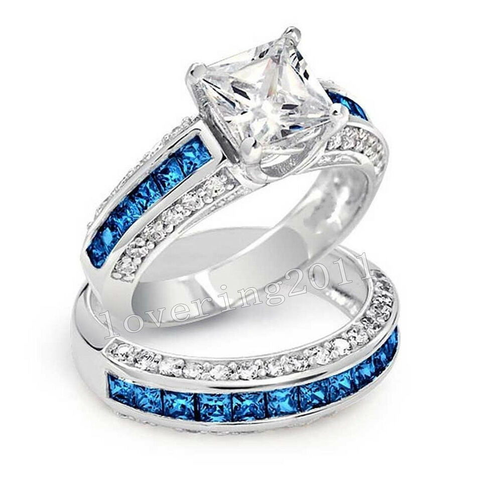 Diamonique Wedding Rings
 Luxury Tanzanite Diamonique 10KT White Gold Filled Wedding