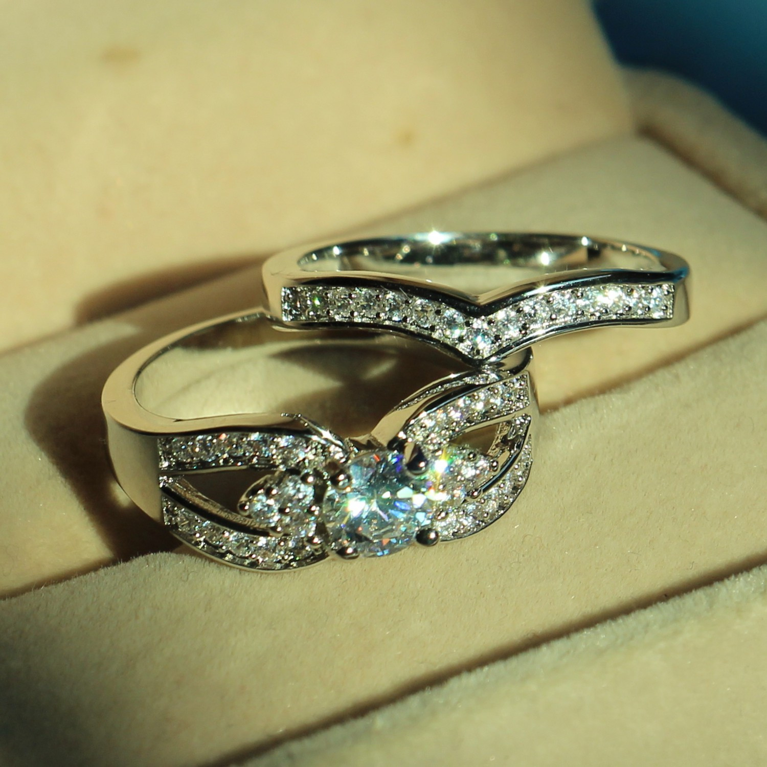 Diamonique Wedding Rings
 Eternity Women Wedding Ring Set Diamonique CZ White Gold