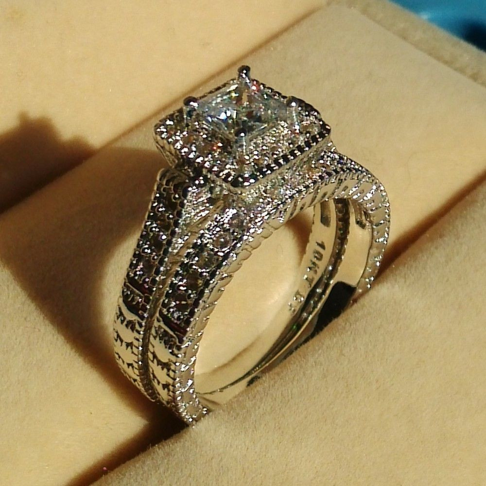 Diamonique Wedding Rings
 Vintage Jewelry Topaz Diamonique White Gold Filled 2