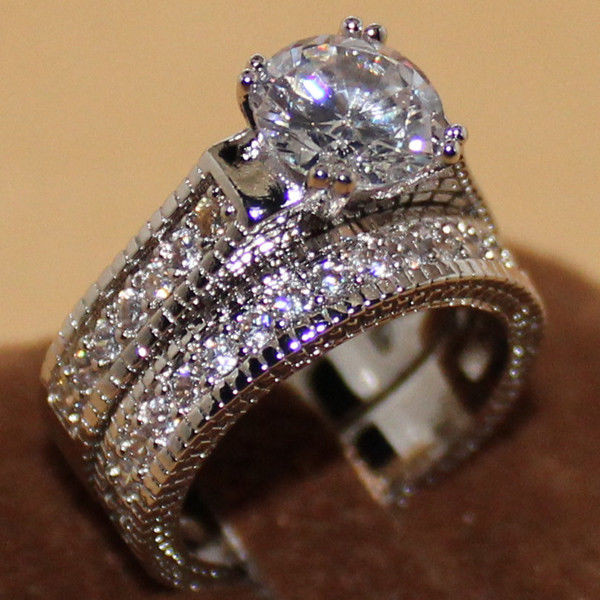 Diamonique Wedding Rings
 Womens Vintage White Sapphire Diamonique 925 Silver 2 in 1
