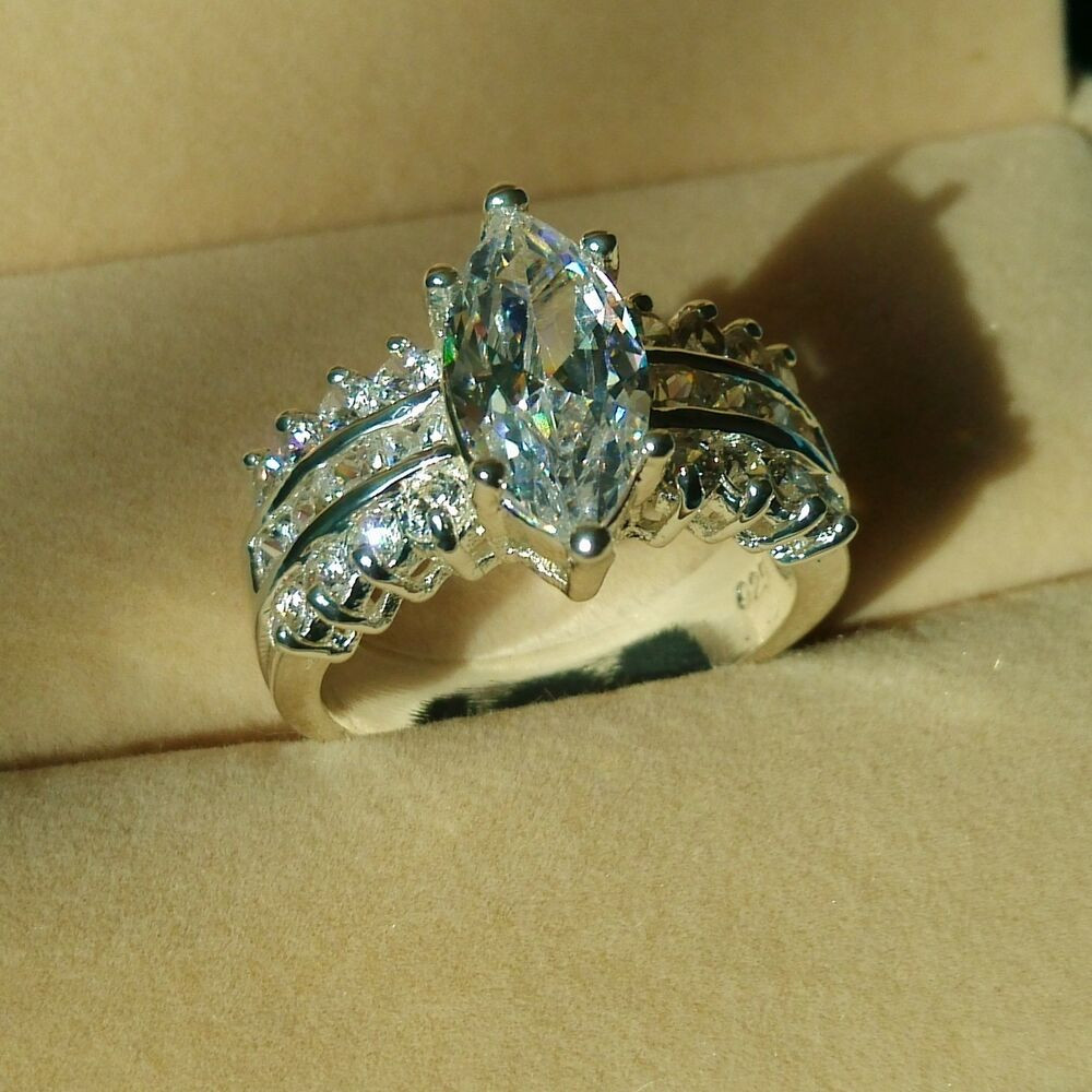 Diamonique Wedding Rings
 Brand Marquise Cut Topaz Diamonique 925 Silver Filled