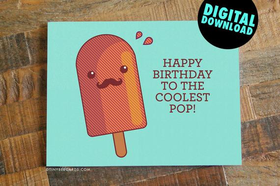 Digital Birthday Card
 Printable Dad Birthday Card Coolest Pop Digital