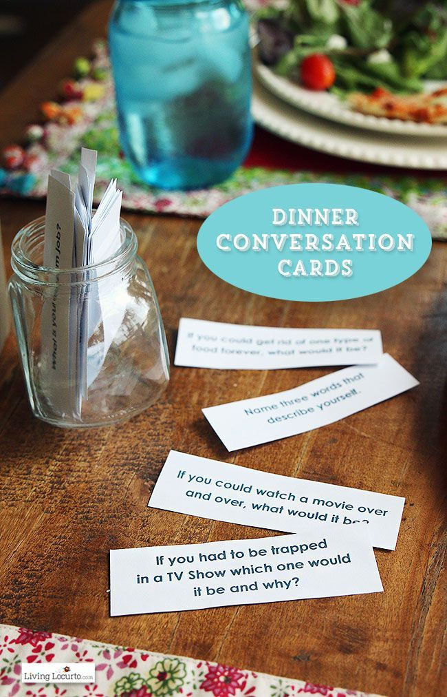 Dinner Party Game Ideas
 Printable Dinner Conversation Starter Cards