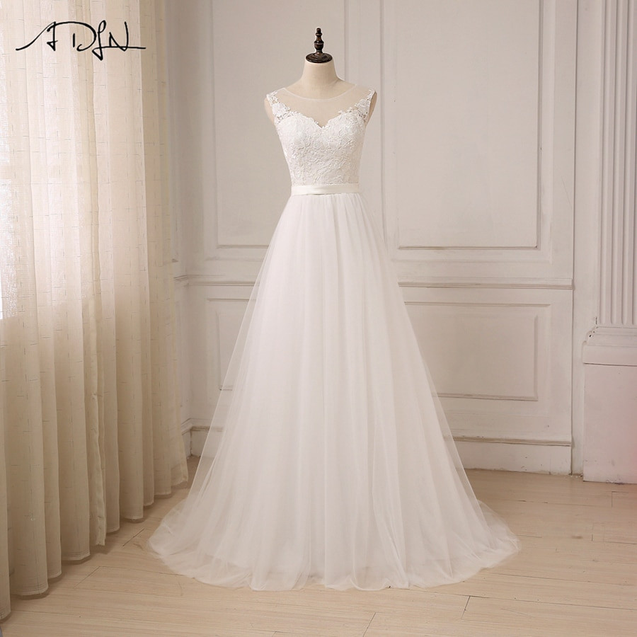 Discounted Wedding Gowns
 ADLN Cheap Lace Wedding Dress O Neck Tulle Boho Beach