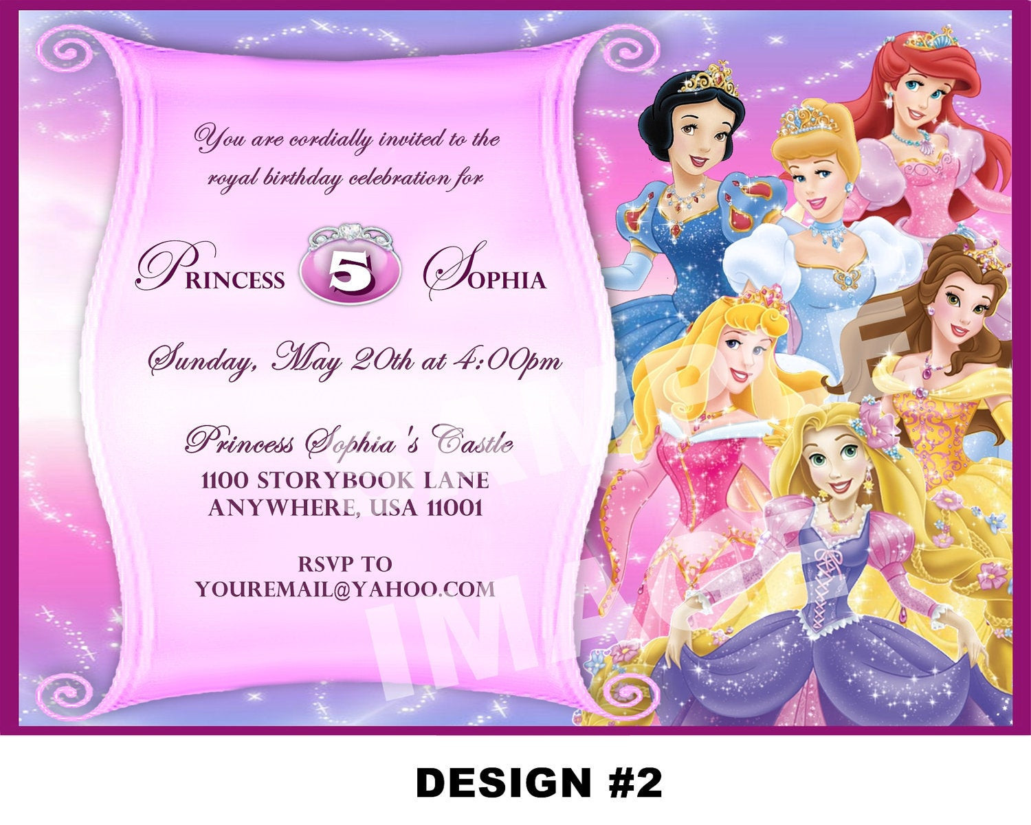 Disney Birthday Invitations
 Disney Princess Birthday Invitation Rapunzel Tangled Belle