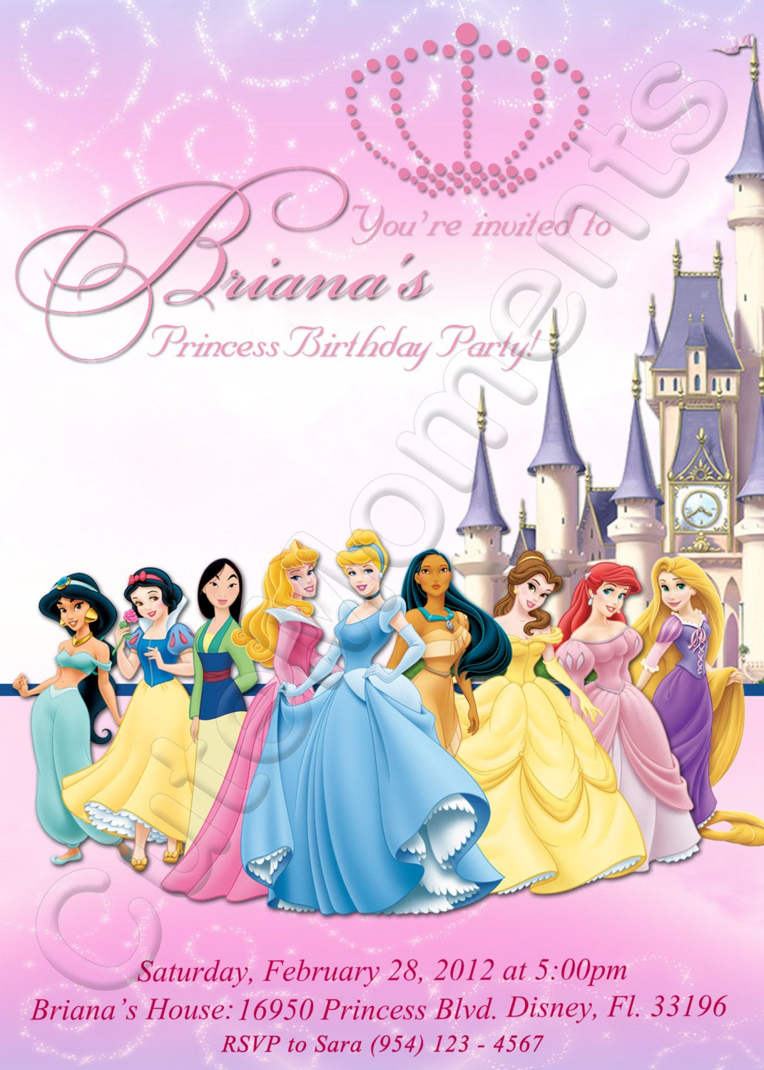 Disney Birthday Invitations
 Disney Princess Personalized Digital Invitation by CuteMoments