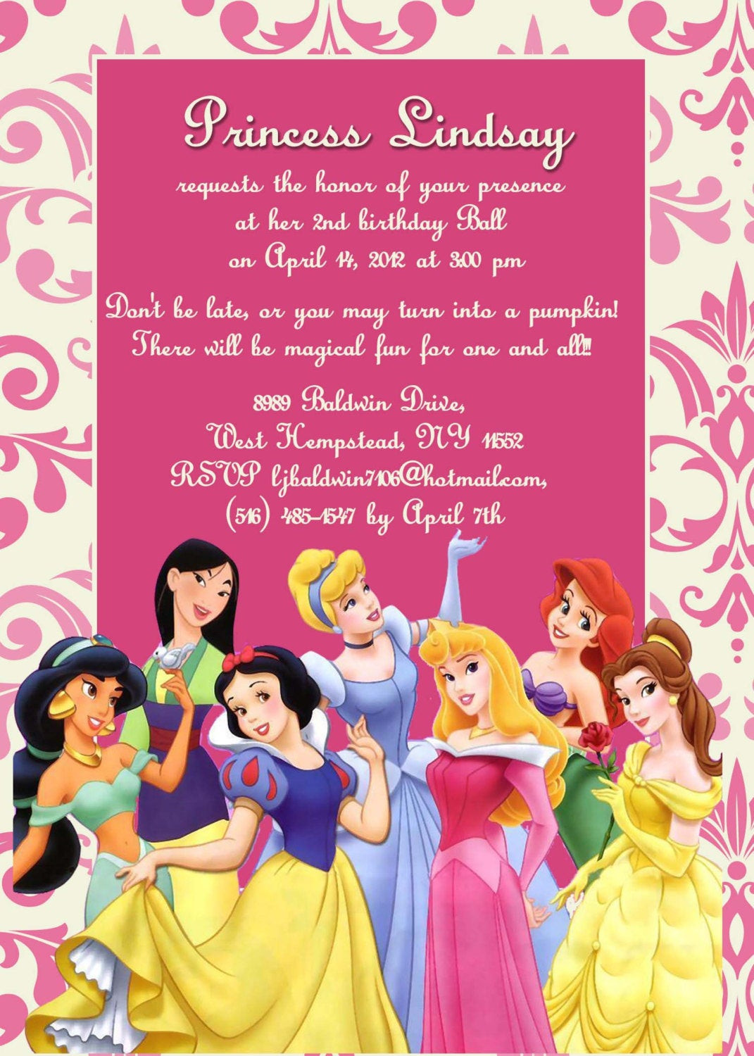 Disney Birthday Invitations
 CUSTOM PHOTO Invitations Disney Princess Birthday