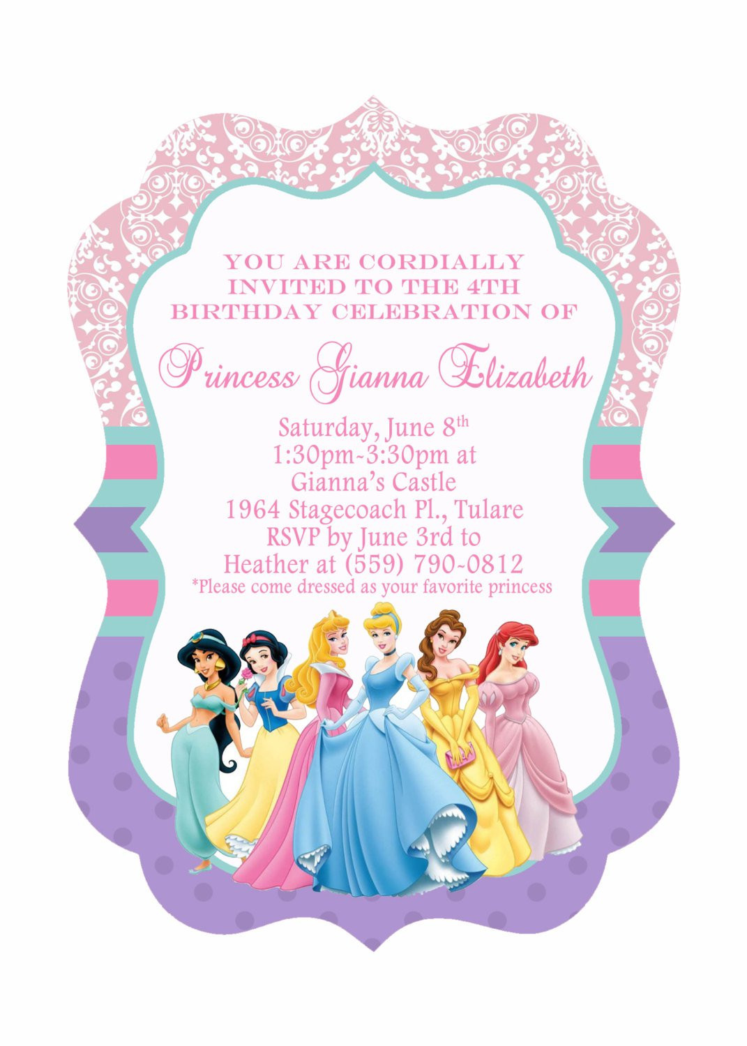 Disney Birthday Invitations
 Disney Princesses Birthday Invitations Disney Princess