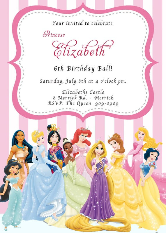 Disney Birthday Invitations
 CUSTOM PHOTO Invitations Disney Princess Birthday