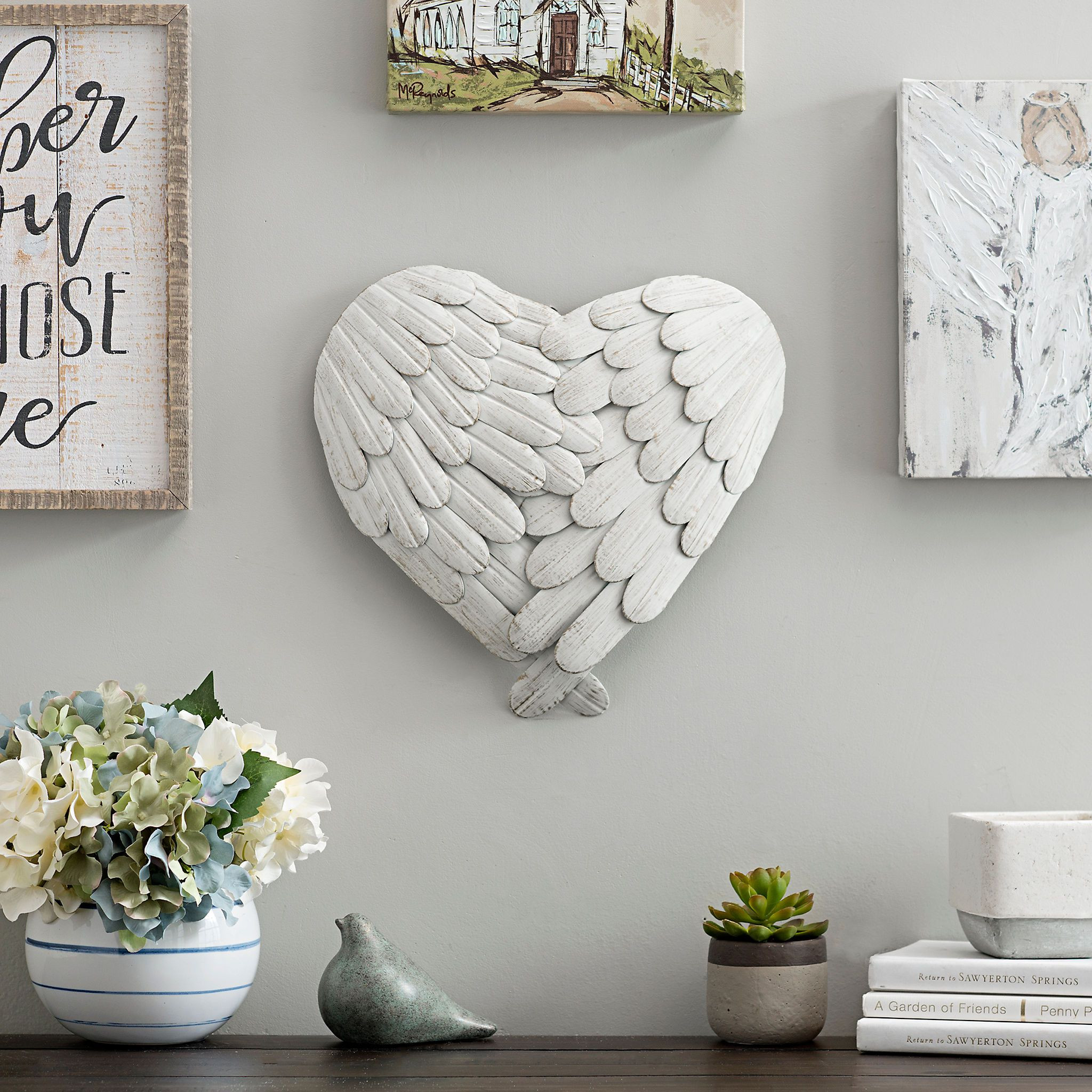 DIY Angel Wings Wall Decor
 4 Layered White Angel Wings Heart Wall Plaque