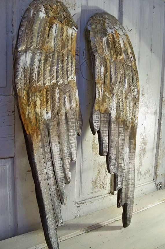 DIY Angel Wings Wall Decor
 Angel wings large wood carved wall sculpture pewter rusty