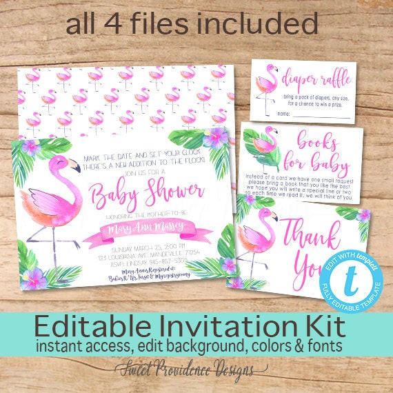 DIY Baby Shower Invitations Kits
 Pink Flamingo Baby Shower DIY Invitation Kit Flamingo