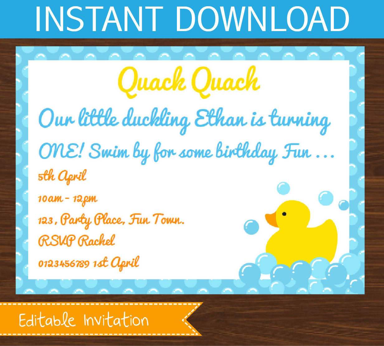 DIY Baby Shower Invitations Kits
 Rubber ducky baby shower invitation editable DIY Printable Kit