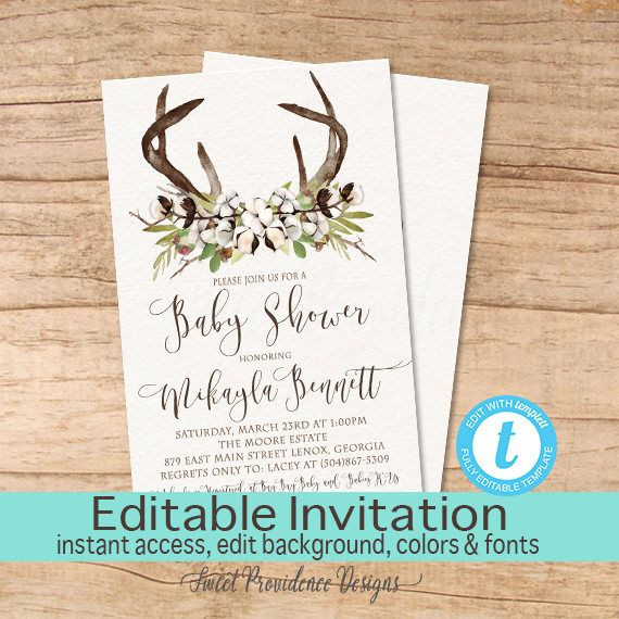 DIY Baby Shower Invitations Kits
 Rustic Baby Shower invitation Kit Fall Cotton Boll