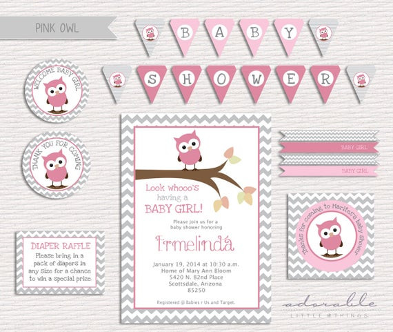DIY Baby Shower Invitations Kits
 Items similar to DIY Pink Owl Baby Shower PARTY KIT