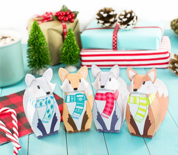 DIY Christmas Boxes
 Printable Winter Fox Gift Boxes DIY Christmas Party Favor