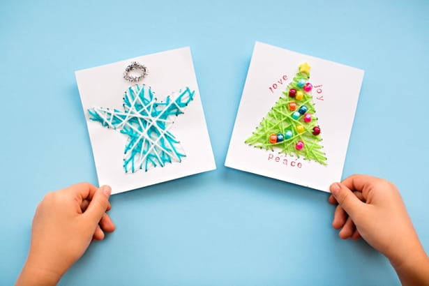 DIY Christmas Card For Kids
 hello Wonderful KID MADE DIY STRING ART CHRISTMAS CARDS