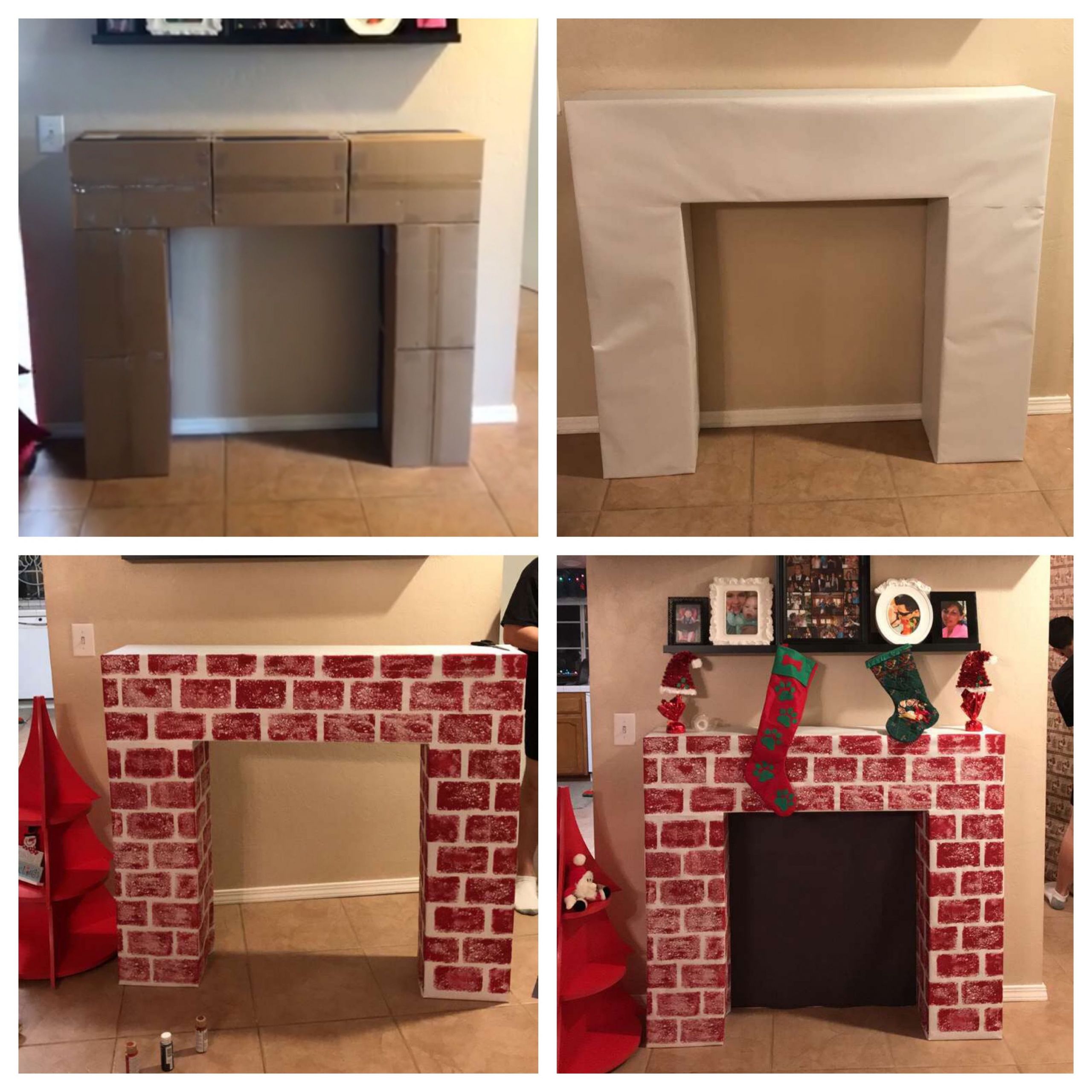 DIY Christmas Fireplace
 DIY fireplace made out of cardboard boxes and painted