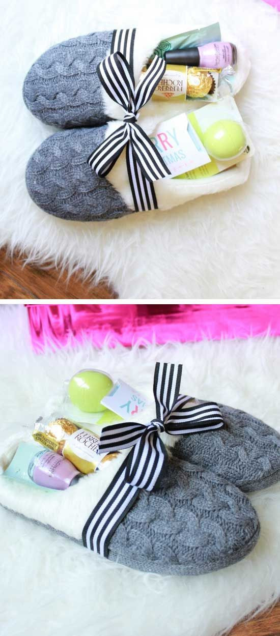 DIY Gifts Ideas For Friends
 Cozy Slippers Gift Basket