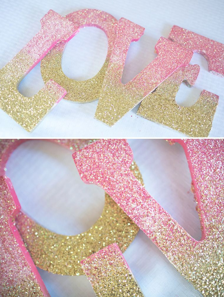 DIY Glitter Wooden Letters
 Ombre Glitter LOVE Sign DIY