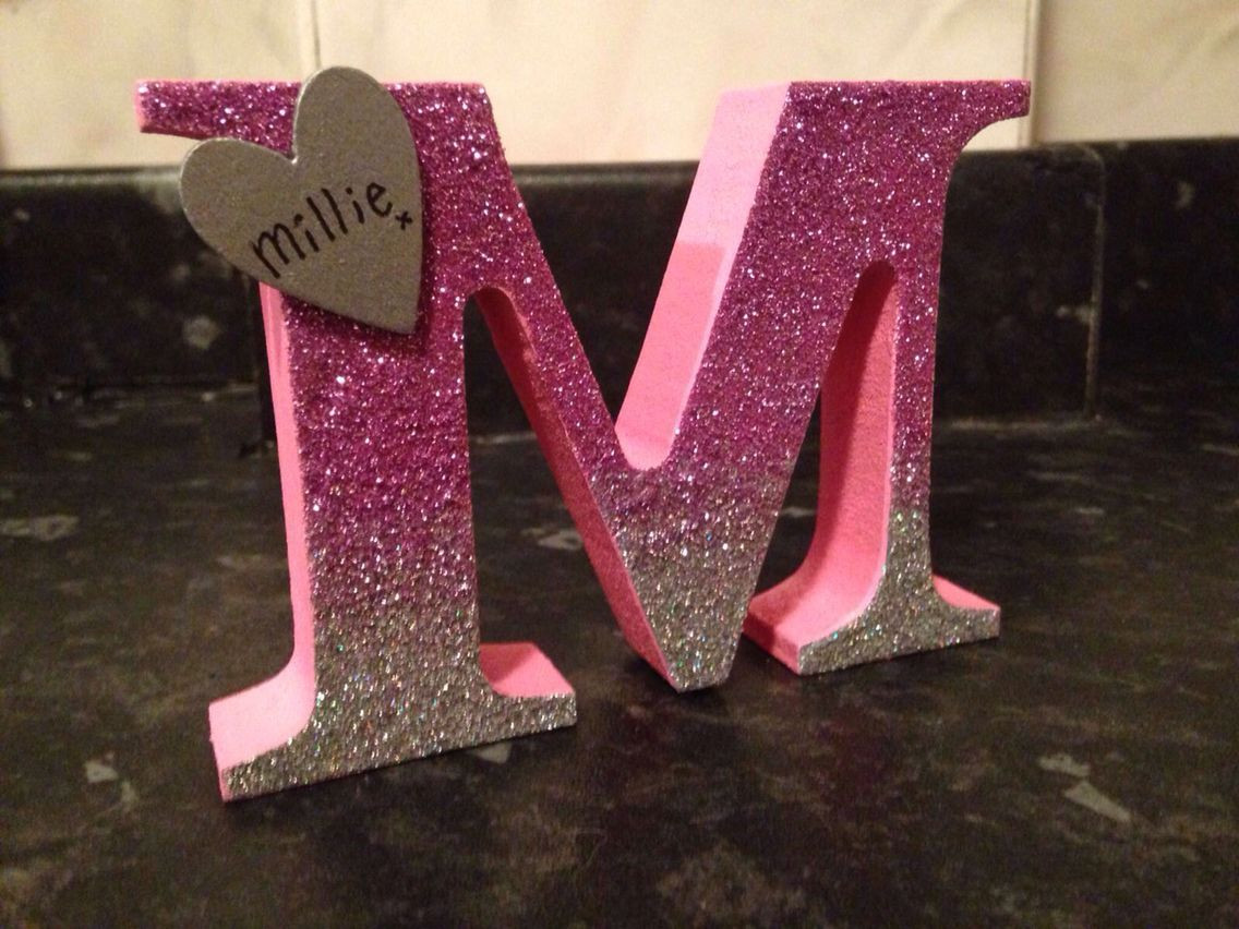 DIY Glitter Wooden Letters
 M is for Millie Ombré glitter freestanding wooden letter