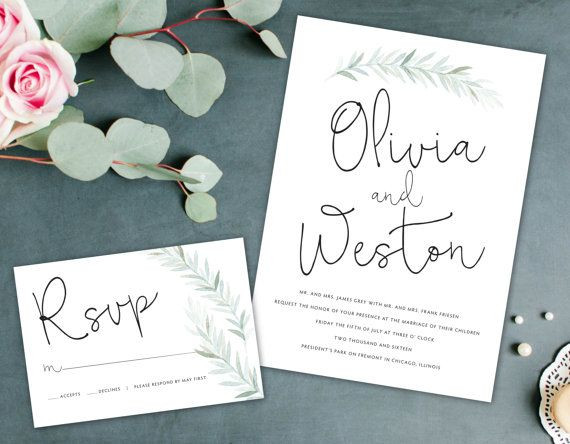 DIY Handwritten Wedding Invitations
 Rustic Wedding Invitation Simple Leafy Wedding Invitation