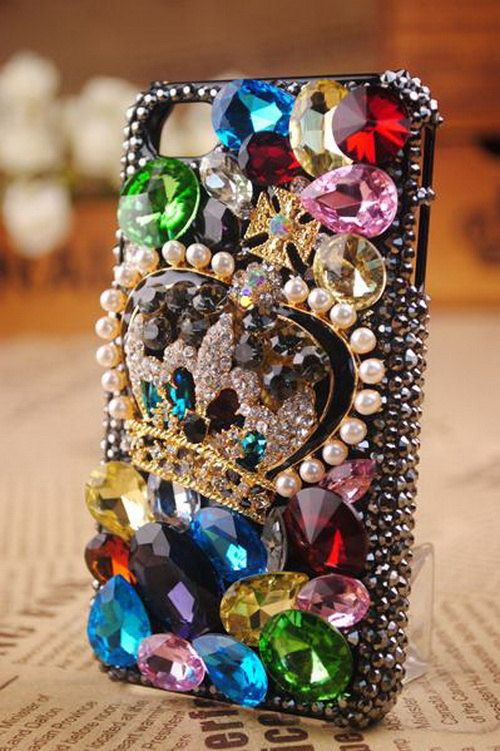 DIY Iphone Case Kit
 Colorful Crystal Crown & Pearl DIY Cell Phone Case KIT For