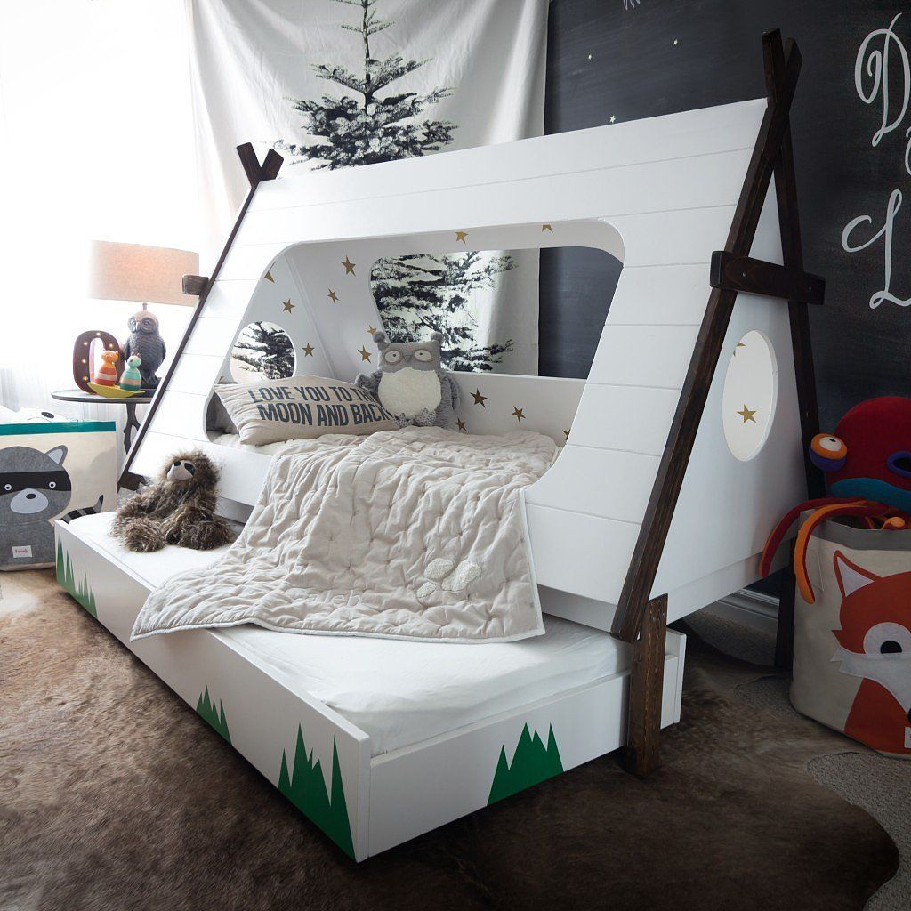 DIY Kids Headboard
 This DIY Bed Lets Kids Feel Like They re Camping All Year