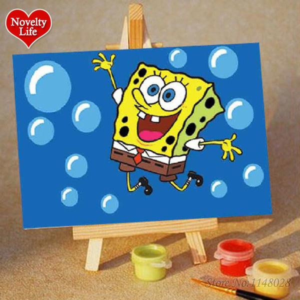 DIY Kids Paint
 DIY Small Picture Painting By Numbers with Easel Spongebob