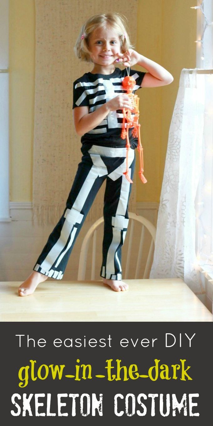 DIY Kids Skeleton Costume
 The Easiest Ever Glow in the Dark Skeleton Costume