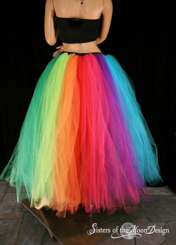 DIY Long Tulle Skirt For Adults
 Adult tutu skirt Rainbow Streamer floor length by