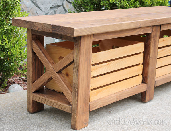 DIY Outdoor Bench With Storage
 wooden x leg outdoor bench