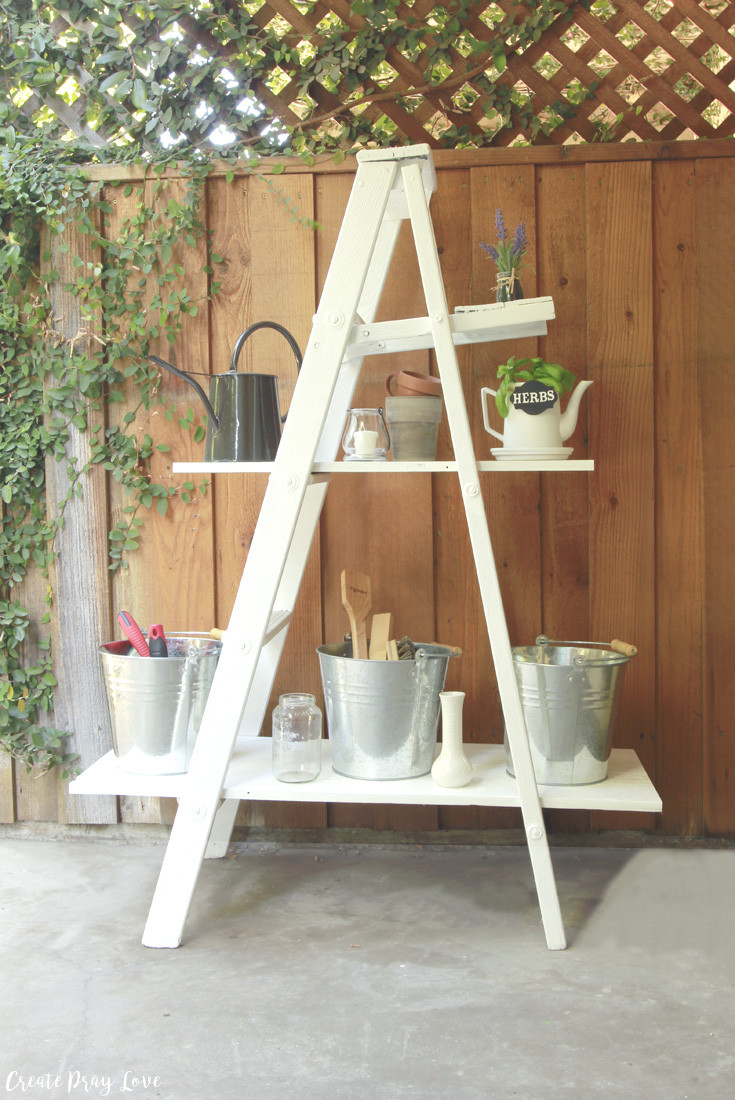 DIY Outdoor Shelves
 DIY Wooden Ladder Outdoor Shelving Unit Create Pray Love