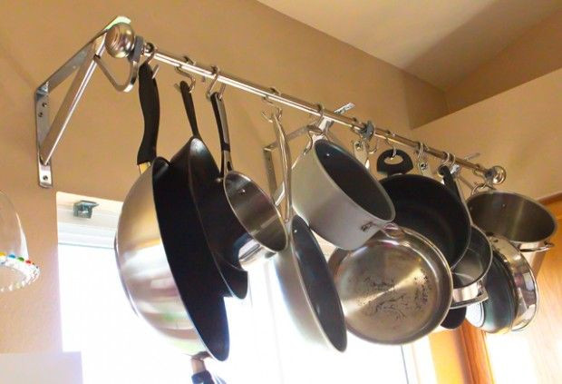 DIY Pots And Pans Rack
 DIY HANGING POT RACK – if space is an issue in your