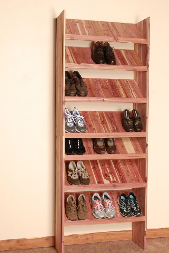 DIY Shoe Organizer For Closet
 The steeper the incline the less depth is taken up DIY