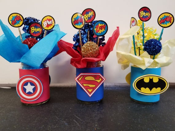 DIY Superhero Decorations
 Custom Superhero Birthday Party Centerpiece Listing for 1