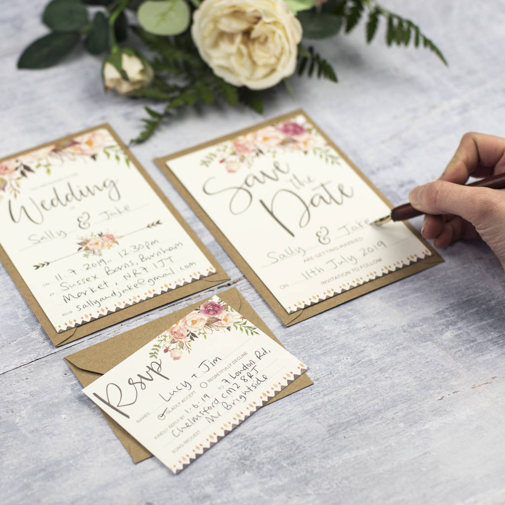 DIY Wedding Invitation
 boho floral diy wedding invitation set by russet and gray