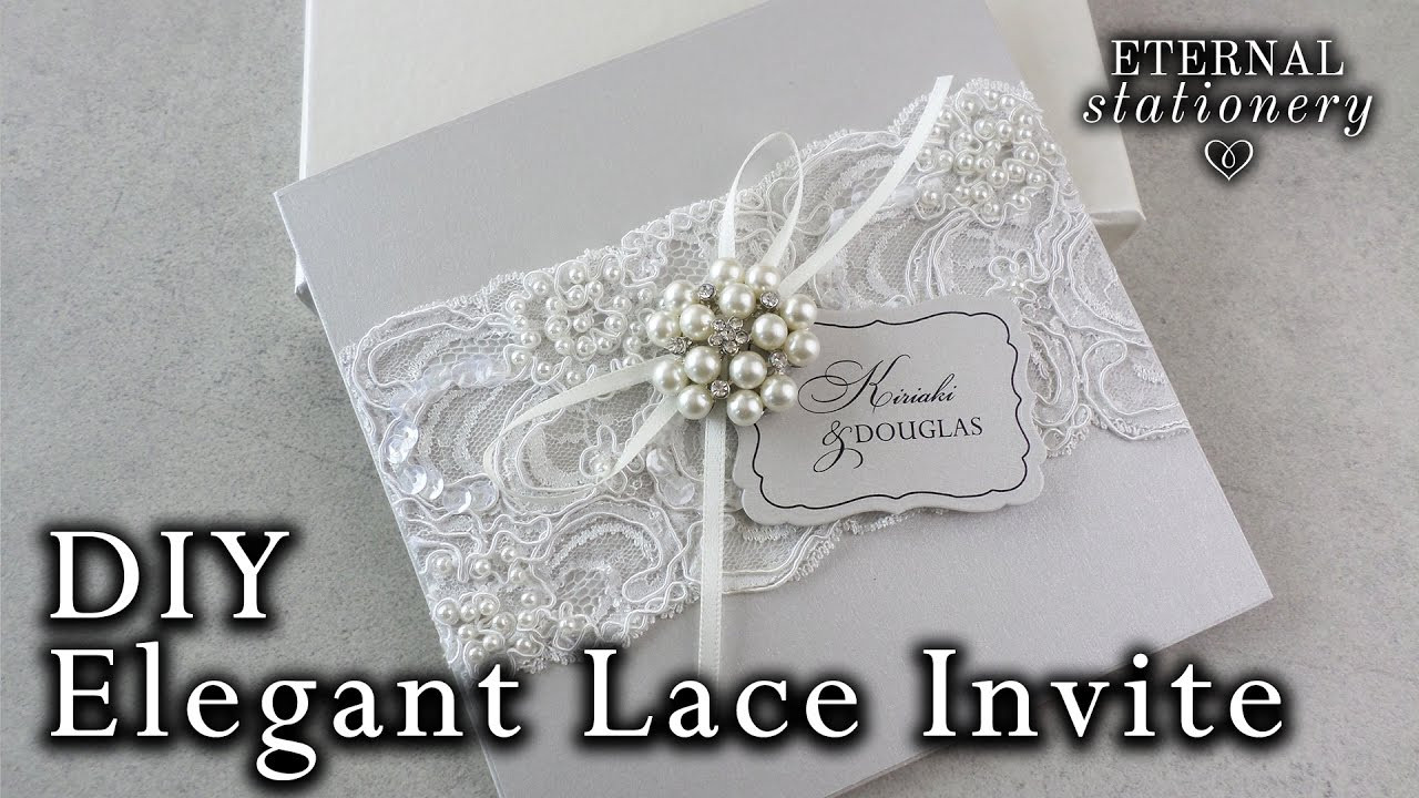 DIY Wedding Invitation
 Elegant beaded lace and brooch wedding invitation