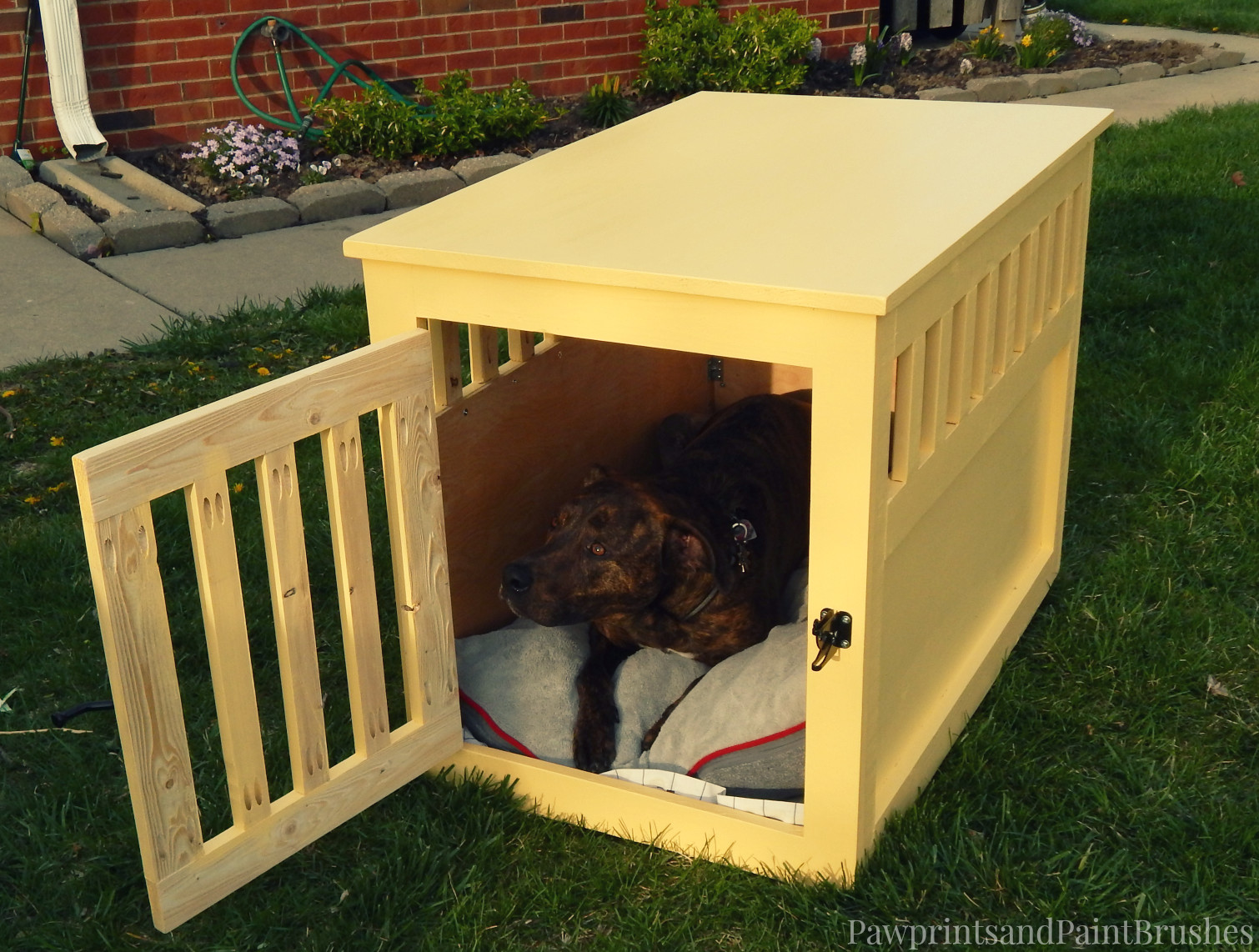 DIY Wood Dog Crate
 Paw Prints and Paintbrushes DIY Wooden Dog Crate [That